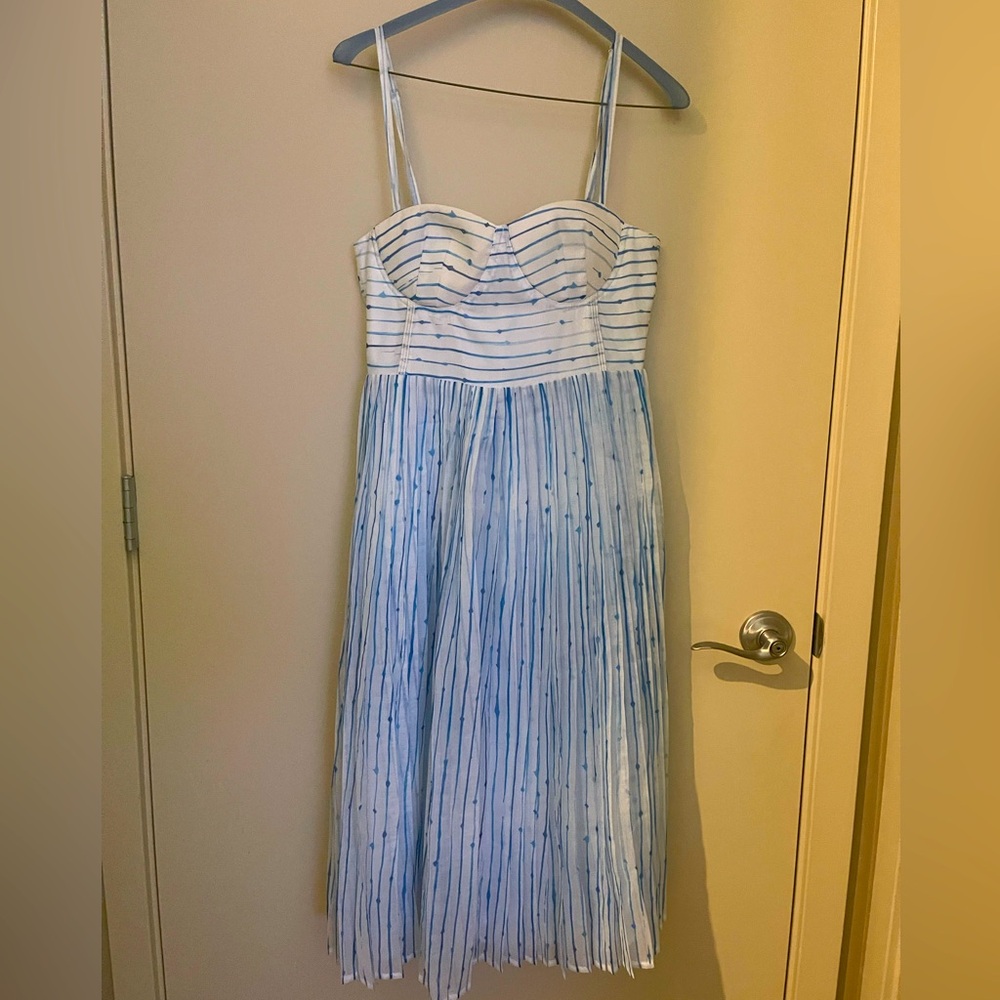 White and Blue Striped Midi Dress